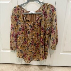 LOFT Women's Blouse - Mustard and Pink Floral
